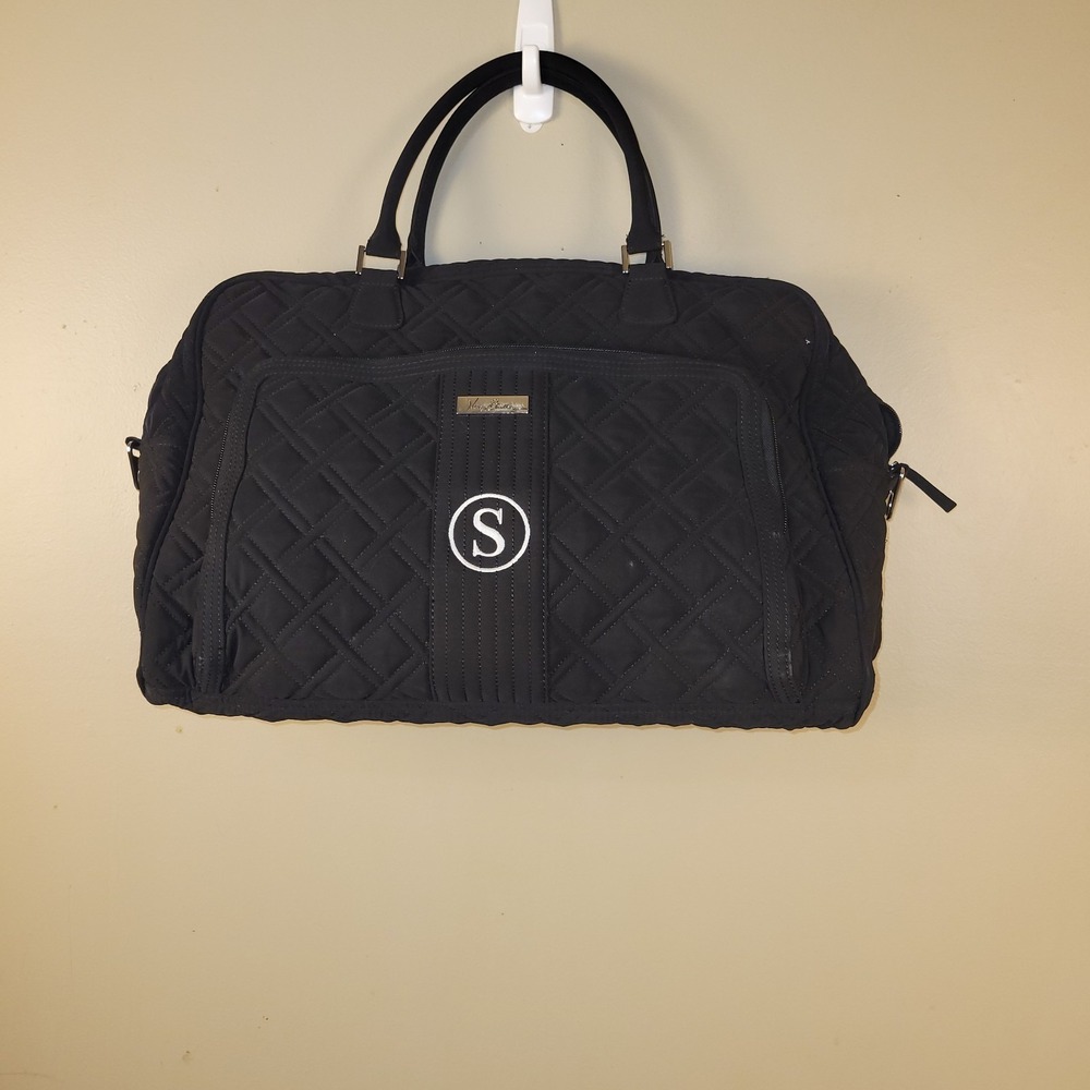 Vera Bradley Black Quilted‎ Weekender Duffle Travel Bag Large Overnight Monogram